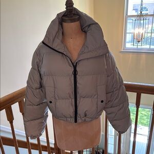Garage Gray Cropped Puffer Jacket with High Collar